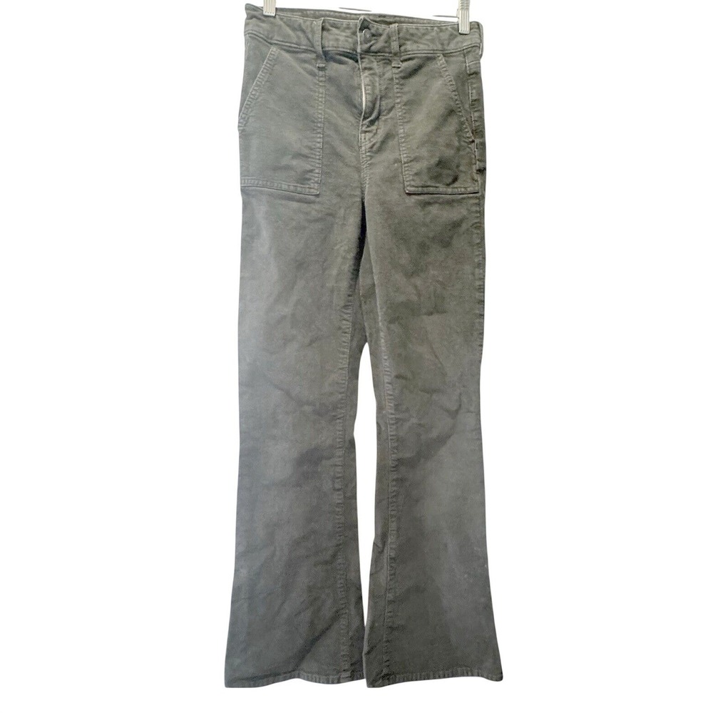 Vintage American Eagle Corduroy Jeans Olive Green Super High Rise Flare 4 Y2K